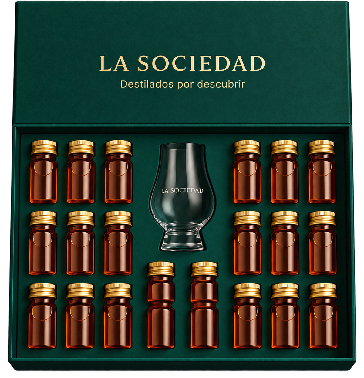 Whisky Calendario de Adviento 2026 de La Sociedad: 24 whiskies seleccionados y copa de degustación.
